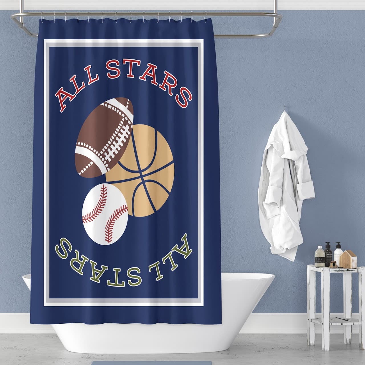 Fabric Printed JUVENILE Shower Curtain - All Stars - Standard