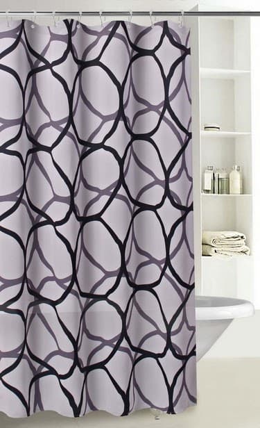 Fabric Printed GEO Shower Curtain - Black Silver - Standard