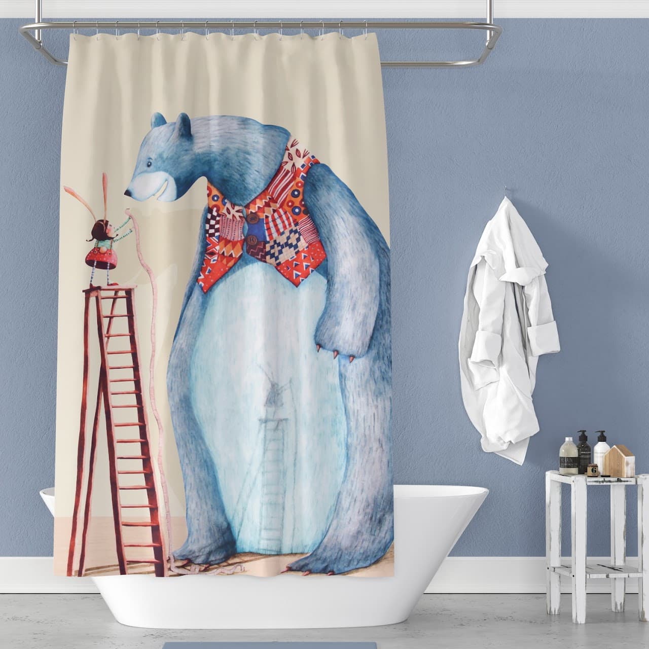 Fabric Printed JUVENILE Shower Curtain - Girl with Bear - Standard
