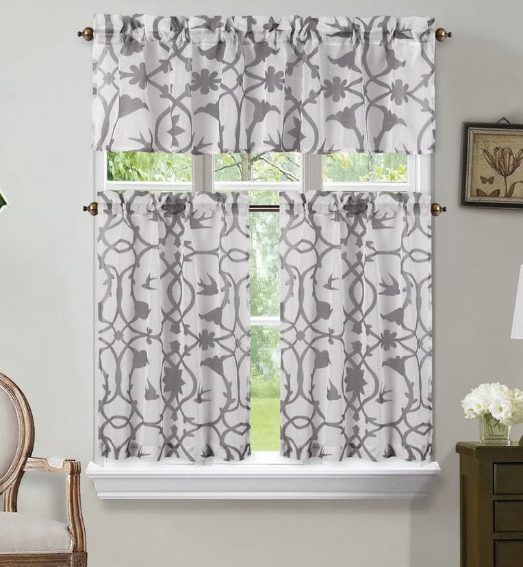 Fabric Printed DAWN Kitchen Curtain - Gray - Standard