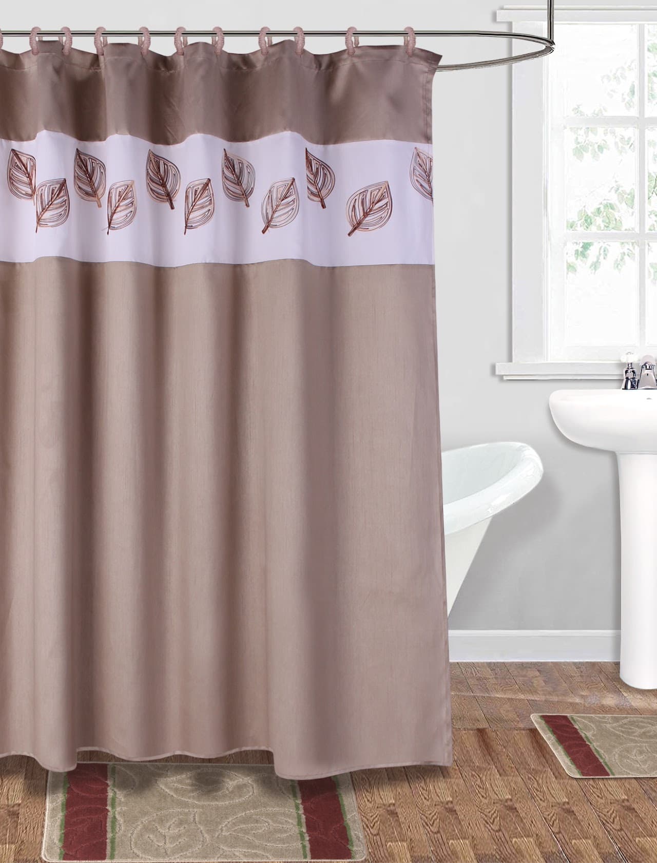 Fabric Embroidered Shower Curtain - Taupe - Standard