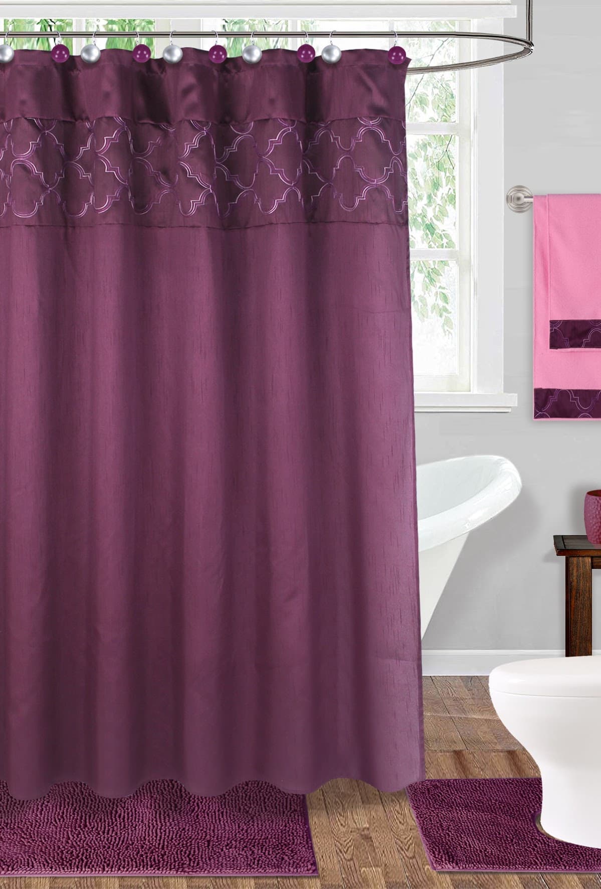 Fabric Embroidered Shower Curtain - Purple - Standard