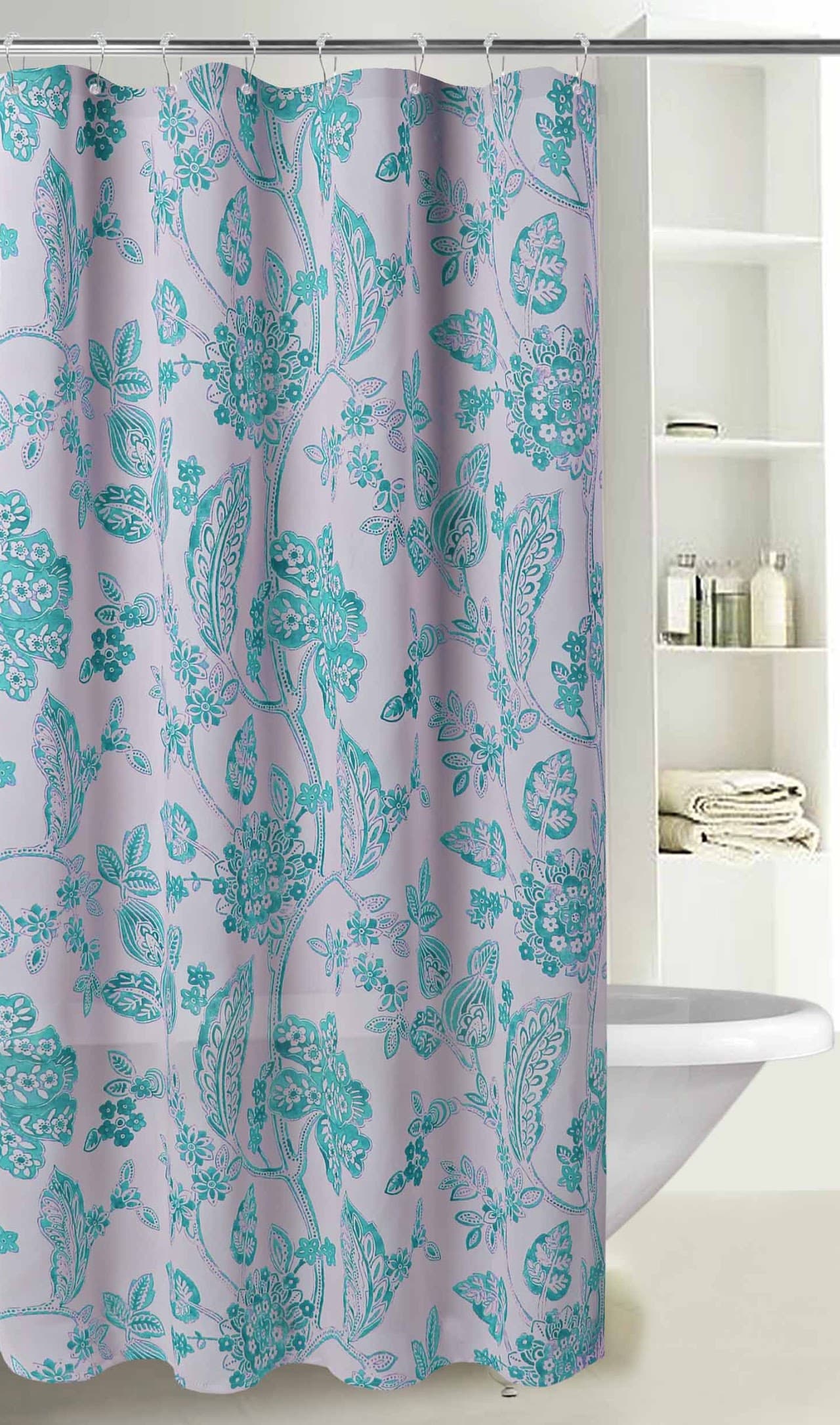 Fabric Printed FLORITA Shower Curtain - Turquoise - Standard
