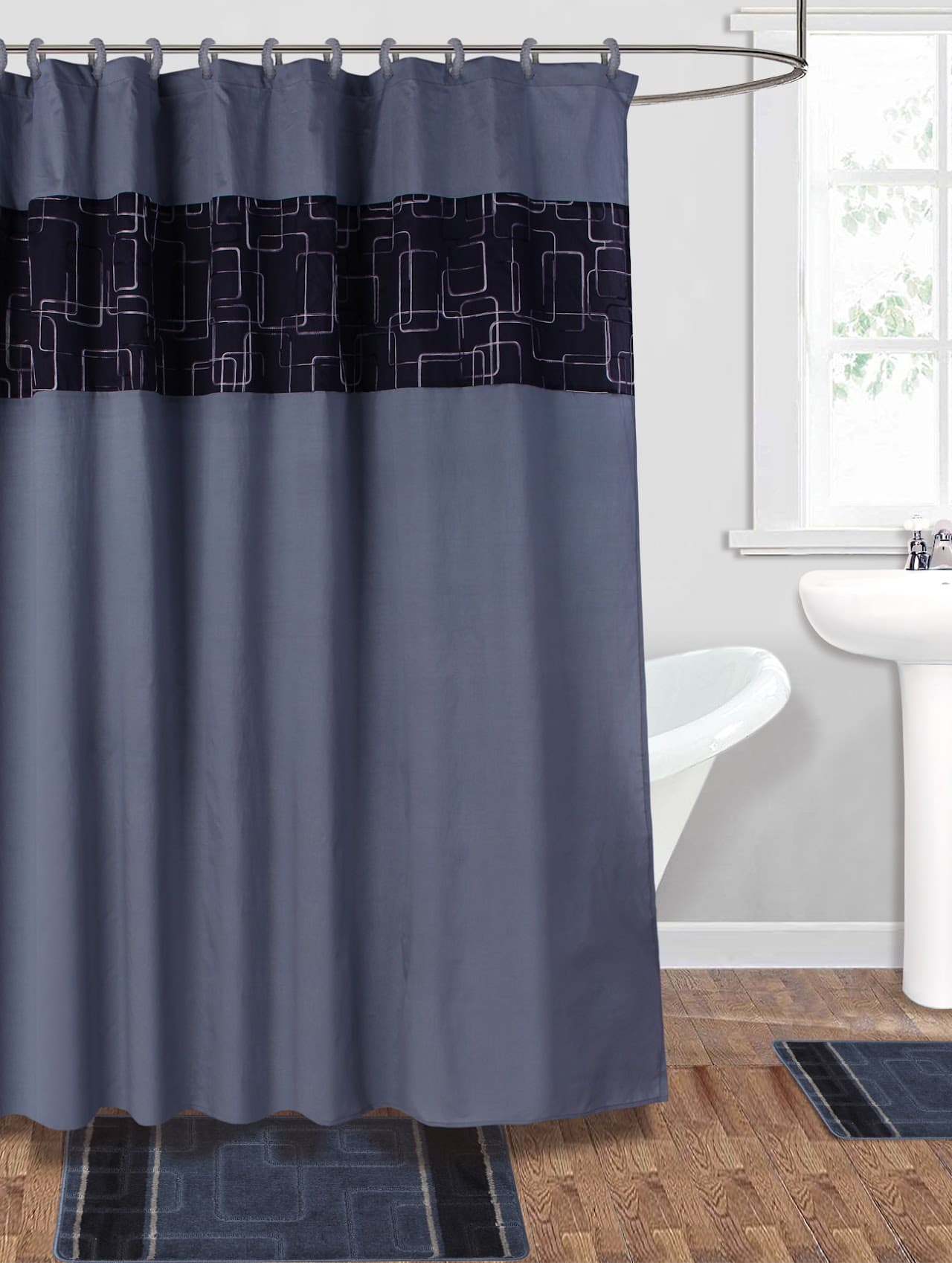 Fabric Embroidered Shower Curtain - Teal - Standard
