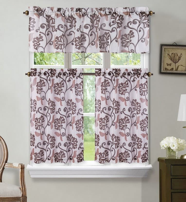 Fabric Printed DAWN Kitchen Curtain - Brown - Standard
