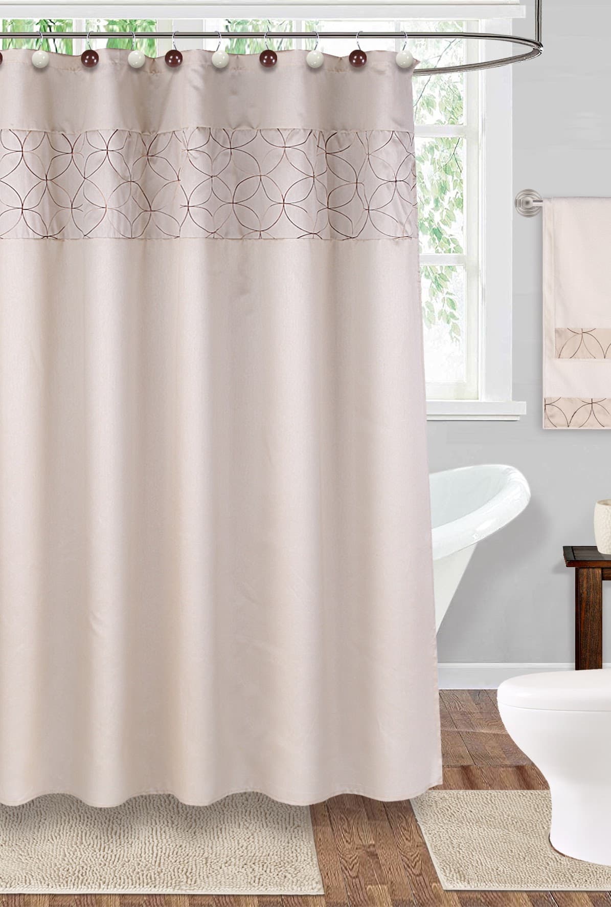 Fabric Embroidered Shower Curtain - Sand - Standard