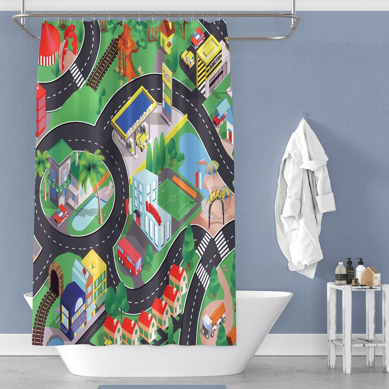 Fabric Printed JUVENILE Shower Curtain - City - Standard