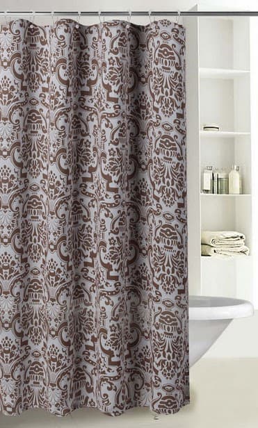 Fabric Printed DAMASK Shower Curtain - Brown - Standard